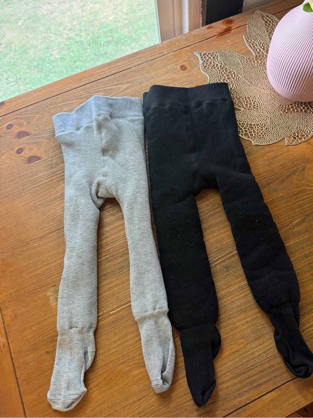 Toddler Knit Footed Tights - Gray & Black Pair